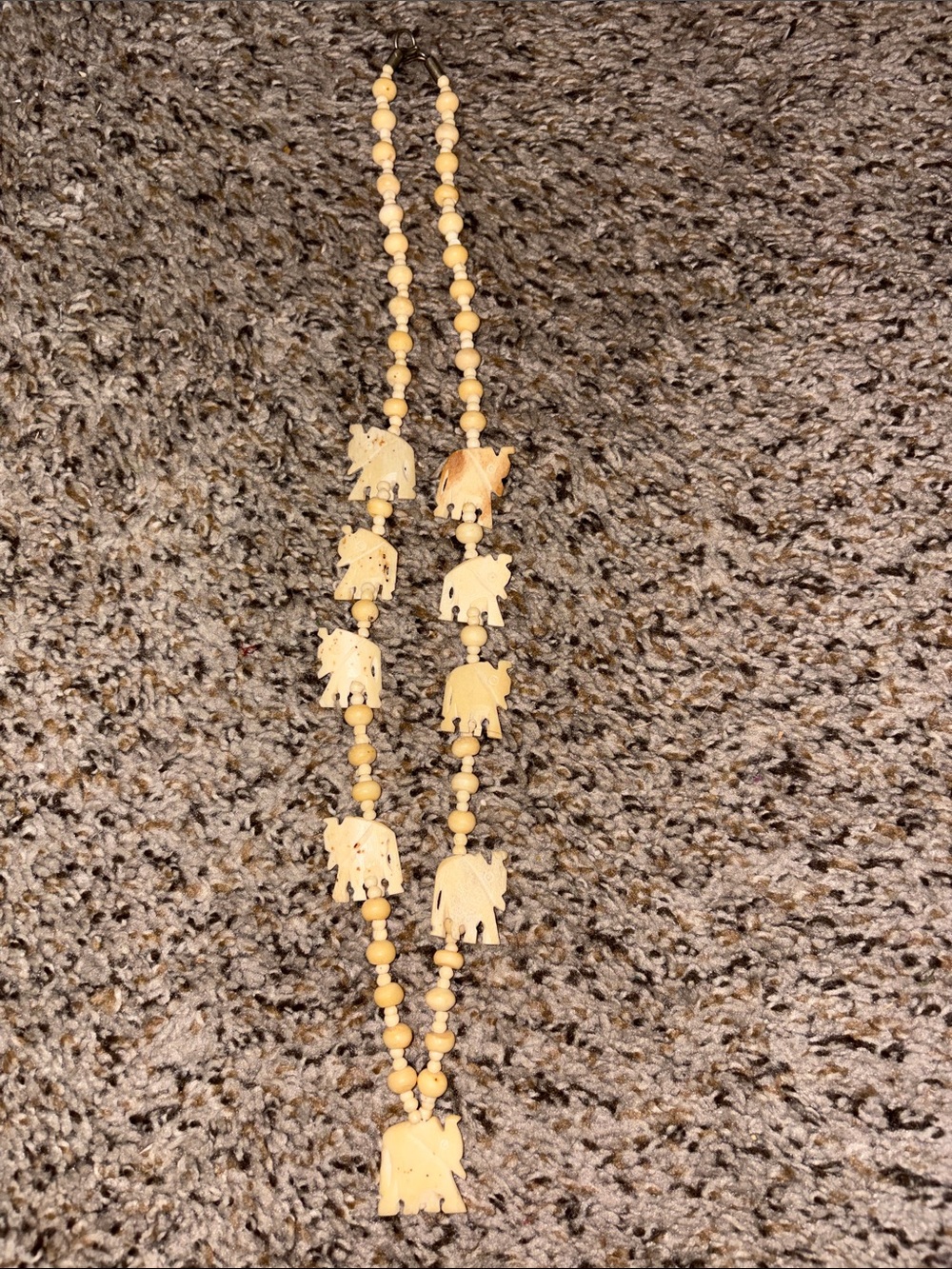 Vintage Elephant bone carved necklace 15 inches long Made in Asia